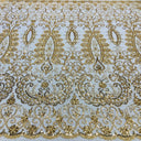 1 Yard Beaded Lace with Sequins & Pearls 52″ Wide Embroidered Polyester Mesh for Bridal & Couture Fashion