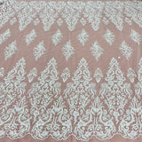 1 Yard Luxurious Beaded & Sequined Lace Fabric Embroidered on Polyester Net Mesh Perfect for Bridal & Evening Couture 52" Wide