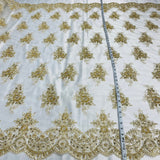 1 Yard Beaded Corded Lace Fabric Embroidered on Premium Polyester Mesh 56