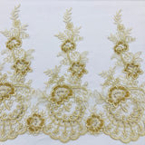 1 Yard Beaded & Corded Lace Trimming 100% Polyester Net Mesh 15" Wide