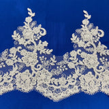 1 Yard Beaded & Corded Lace Trimming Embroidered on 100% Polyester Net Mesh 11" Wide