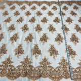 1 Yard Hand-Beaded Gold Corded Lace Fabric Embroidered on Polyester Net Mesh 56 inch Width