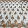 1 Yard Hand-Beaded Gold Corded Lace Fabric Embroidered on Polyester Net Mesh 56 inch Width