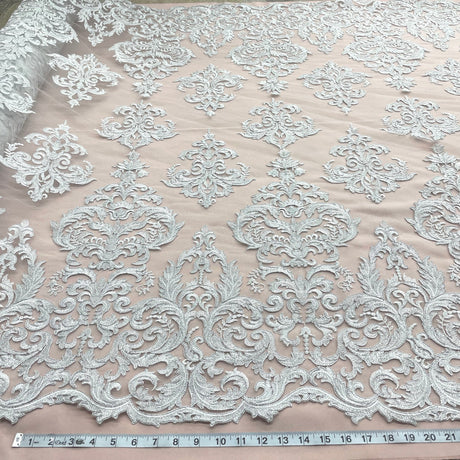 1 Yard Magnificent Gold Corded Bridal Lace Fabric on 100% Polyester Net Mesh 54 inch Width