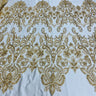1 Yard Sparkling Beaded Corded Bridal Lace Fabric Embroidered on Premium Mesh 51