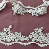 1 Yard Premium Beaded & Corded Lace Trimming on Polyester Net Mesh for Wedding Gowns