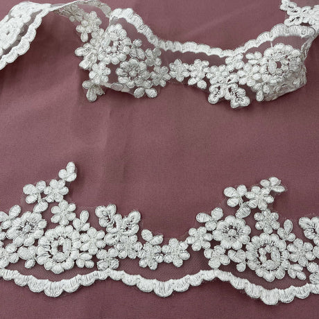 1 Yard Premium Beaded & Corded Lace Trimming on Polyester Net Mesh for Wedding Gowns