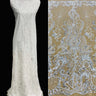 1 Yard Silver Beaded Lace Fabric Embroidered on 100% Polyester Net Mesh 51 Inch Width