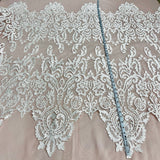 1 Yard Corded Bridal Lace Fabric Embroidered on Polyester Net Mesh