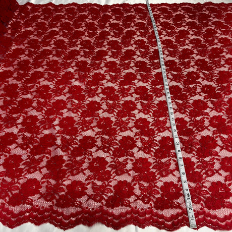 1 Yard Luxurious Corded Bridal Lace Fabric Embroidered on Polyester Net Mesh 49" Width