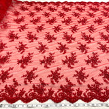 1 Yard Beaded Corded Bridal Lace Fabric Embroidered Mesh Champagne 54" Width