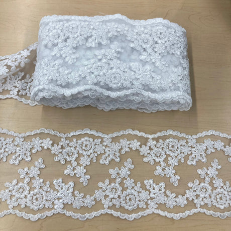 1 Yard Corded Double Sided Lace Trimming Embroidered on 100% Polyester Net Mesh 6? Wide