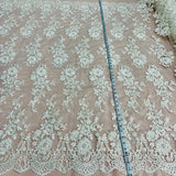 1 Yard Opulent Beaded Corded Bridal Lace Fabric Embroidered on Premium Mesh 53