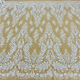 1 Yard Beaded and Sequined Lace Fabric Embroidered on Polyester Net Mesh 56 inch Width