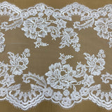 1 Yard Double Sided Floral Lace Trimming Corded 100% Polyester Net Mesh 17.5" Wide