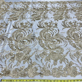1 Yard Luxurious Corded and Sequined Bridal Lace Fabric Embroidered on Polyester Net Mesh 54" Width