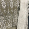 1 Yard Silver Beaded Lace Fabric Embroidered on 100% Polyester Net Mesh 52 Inch Width