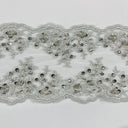1 Yard Beaded Double Sided Lace Trimming Embroidered on 100% Polyester Net Mesh 5″ Wide