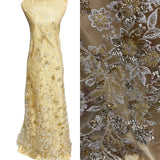 1 Yard Breathtaking White Beaded Sequined Lace Fabric on Net Mesh 54 inch Width