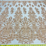 1 Yard Silver Beaded Lace Fabric Embroidered on 100% Polyester Net Mesh 60 Inch Width
