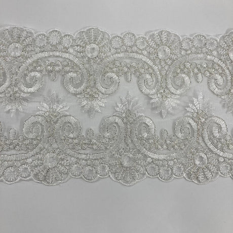 1 Yard Corded Double Sided Lace Trimming Embroidered on 100% Polyester Net Mesh 6.5? Wide