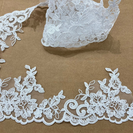 1 Yard Elegant Corded Lace Trimming Embroidered Polyester Net Mesh for Gowns 4.5 Inch Width