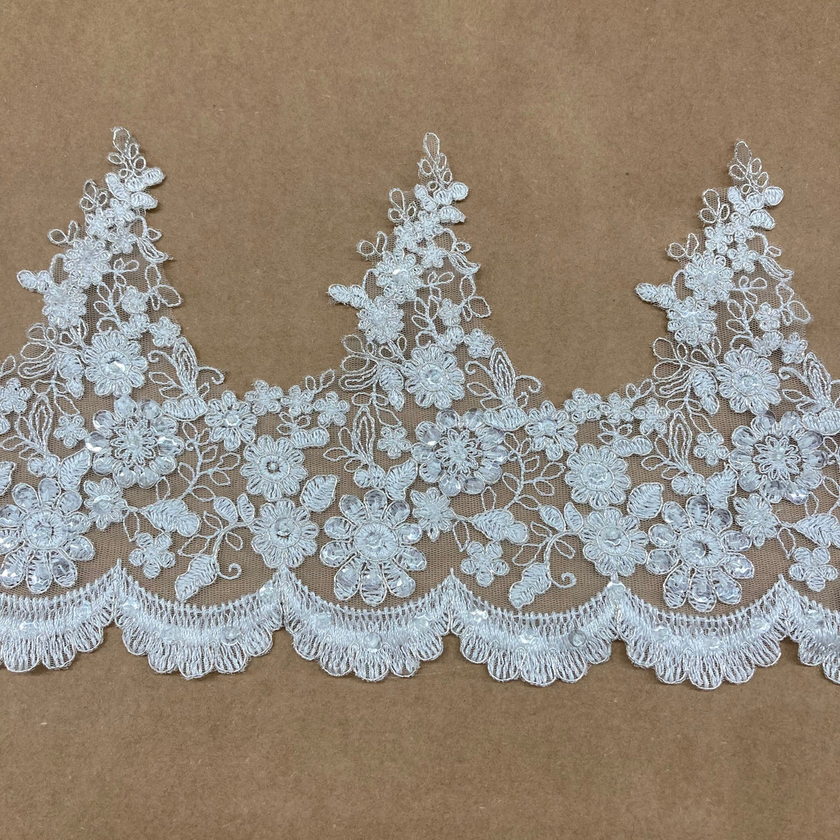 1 Yard Beaded & Corded Lace Trimming Embroidered on 100% Polyester Net Mesh 8? Wide