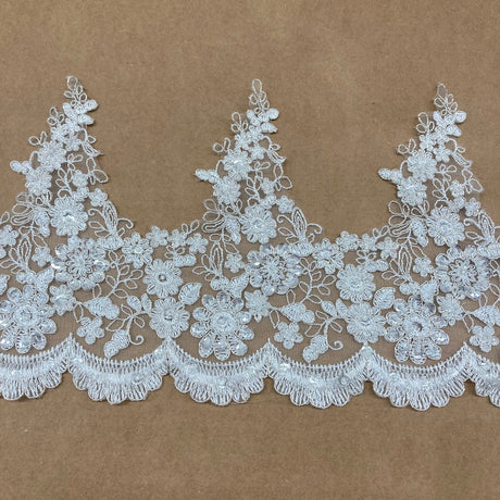 1 Yard Beaded & Corded Lace Trimming Embroidered on 100% Polyester Net Mesh 8? Wide