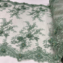 1 yarda de encaje floral 3D con cuentas, doble cara, malla de red 100% poliéster, 21" de ancho