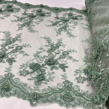 1 Yard 100% Polyester Net Mesh 21" Wide Beaded Double Sided 3D Floral Lace Trimming
