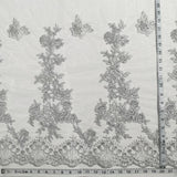 1 Yard 52 Inch Silver Beaded and Corded Bridal Lace Fabric Embroidered on Polyester Net Mesh