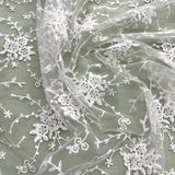 1 Yard Corded Bridal Lace Fabric Embroidered on 100 Percent Polyester Net Mesh White 52 inch Width