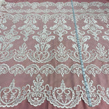 1 Yard Elegant Beaded and Corded Bridal Lace Fabric Embroidered on Polyester Net Mesh 51" Width