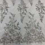 1 Yard Beaded & Sequined Embroidered Lace Fabric on Polyester Mesh, 52" Wide