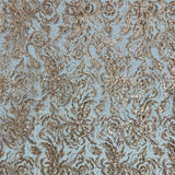 1 Yard Rose Gold Beaded & Sequined Embroidered Lace Fabric on Polyester Mesh, 54” Width,