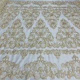 1 Yard Elegant Corded Bridal Lace Fabric Embroidered on Premium Polyester Mesh 53