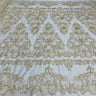 1 Yard Elegant Corded Bridal Lace Fabric Embroidered on Premium Polyester Mesh 53