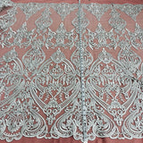 1 Yard Elegant Corded Bridal Lace Fabric Embroidered on Premium Polyester Mesh 54