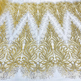 1 Yard Beaded, Corded & Sequined Bridal Lace Fabric on Polyester Net Mesh 54" Wide Couture Fabric