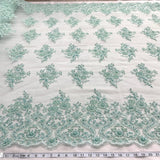 1 Yard Elegant Beaded and Corded Bridal Lace Fabric Embroidered on Polyester Net Mesh Sage 54" Width