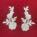 1 Pair Beaded & Corded Floral Lace Applique 4" x 2" Each Side