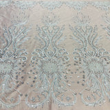 1 Yard Gold Beaded Lace Fabric Embroidered on Polyester Net Mesh 52 Inch Width