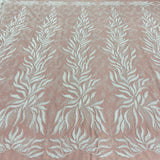 1 Yard Beaded and Corded Bridal Lace Fabric Embroidered on Polyester Net Mesh 58 inch Width