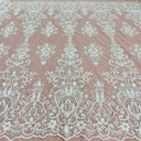 1 Yard Ivory Beaded & Sequined Embroidered Lace Fabric on 100% Polyester Mesh, 54" Wide,