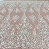 1 Yard Ivory Beaded & Sequined Embroidered Lace Fabric on Polyester Mesh, 54" Wide,