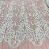1 Yard Gold Beaded and Corded Bridal Lace Fabric Embroidered on 100 Percent Polyester Net Mesh 58 Inch Width