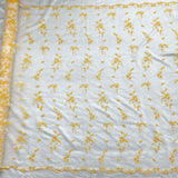 1 Yard Yellow Beaded Lace Fabric Embroidered on Polyester Net Mesh Luxurious 54 Inch Width