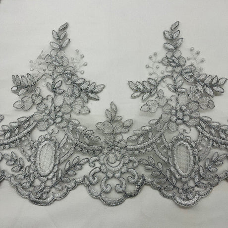 1 Yard Elegant Corded Lace Trimming Embroidered on 100% Polyester Net Mesh for Bridal and Evening Dresses 8 Inch Width