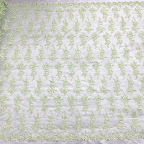 1 Yard Ivory with Silver Corded Bridal Lace Fabric Embroidered Polyester Net Mesh 54 Inch Width