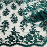 1 Yard Elegant Beaded Corded Bridal Lace Fabric Embroidered on Premium Mesh 51